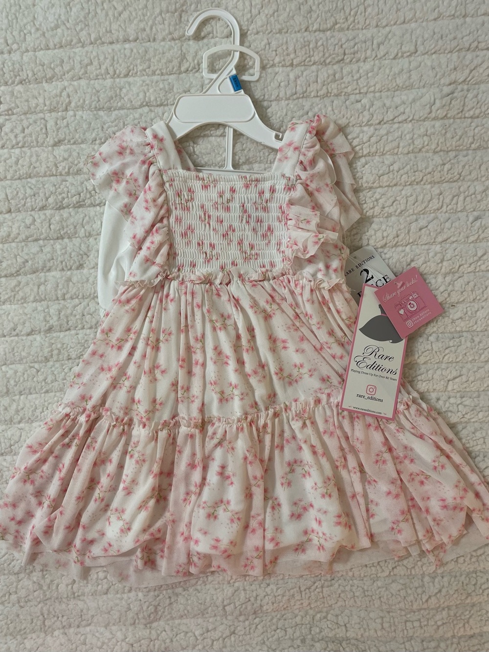 Rare Editions Pink and White Floral Ruffle Tiered Dress